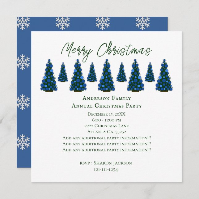 Blauer Weihnachtsbaum Einladung (Vorne/Hinten)