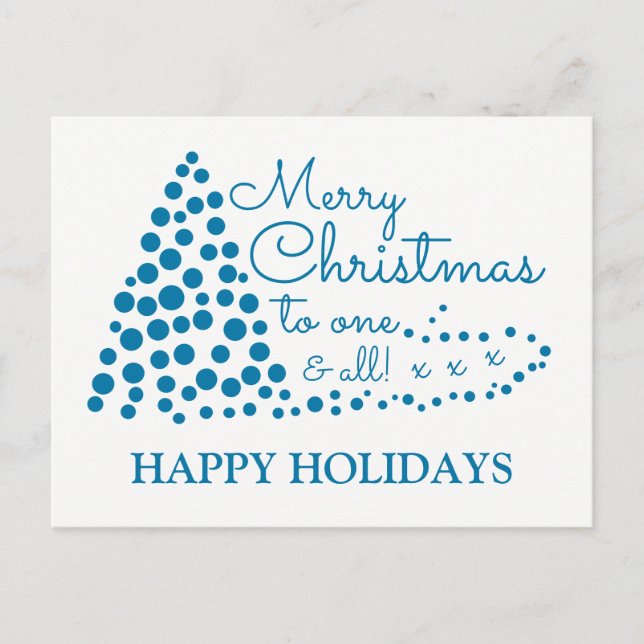 Blauer Weihnachtsbaum, glücklicher Urlaub Postca Feiertagspostkarte (Vorderseite)