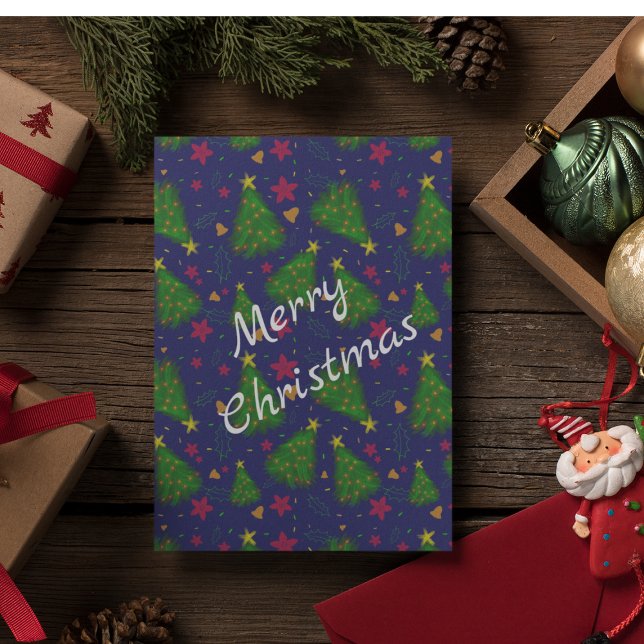 Blauer Weihnachtsbaum mit Glocken und roten Blume Einladung (Von Creator hochgeladen)