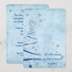 blauer Weihnachtsbaum mit Silberschneeflocken Einladung