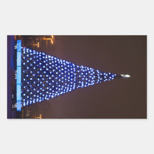 Blauer Weihnachtsbaum Rechteckiger Aufkleber