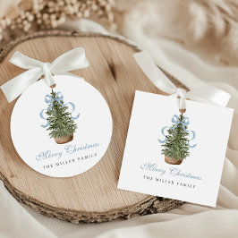Blauer Weihnachtsbaum-Schleife Weihnachten Geschenkanhänger