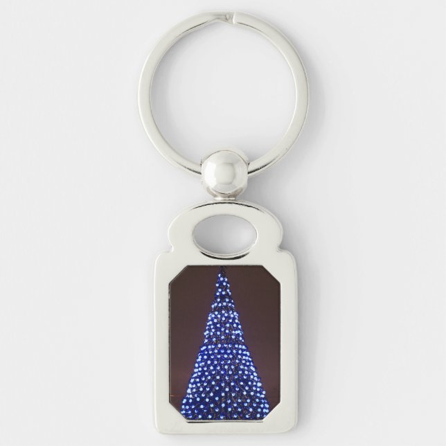 Blauer Weihnachtsbaum Schlüsselanhänger (Vorderseite)