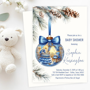 Blauer Weihnachtsbaum-Schmuck Baby-Party Einladung