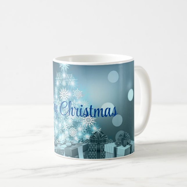 Blauer Weihnachtsbaum, Schneeflocke Kaffeetasse (VorderseiteRechts)