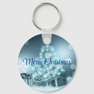 Blauer Weihnachtsbaum, Schneeflocke Schlüsselanhänger