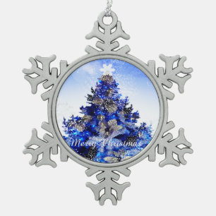 Blauer Weihnachtsbaum Schneeflocken Zinn-Ornament
