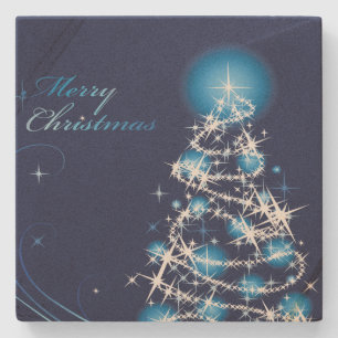 Blauer Weihnachtsbaum Steinuntersetzer