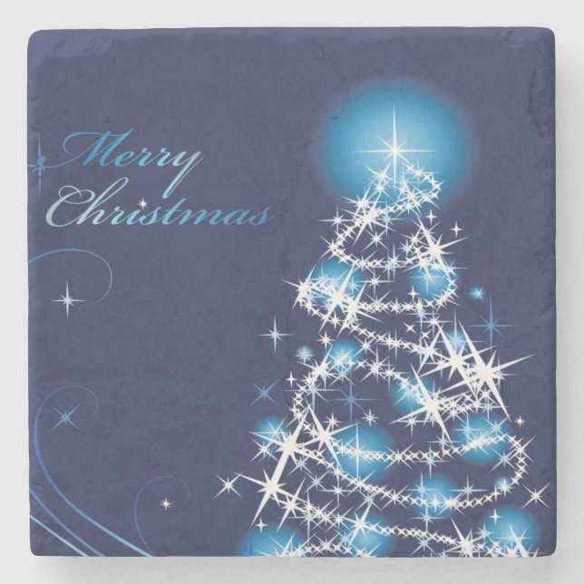 Blauer Weihnachtsbaum Steinuntersetzer (Vorderseite)
