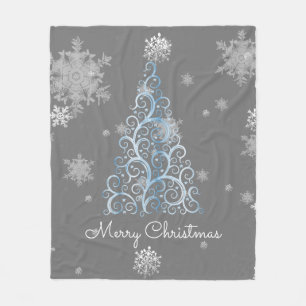 Blauer Weihnachtsbaum und Schneeflocken Fleece Bla