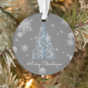 Blauer Weihnachtsbaum und Schneeflocken Ornament