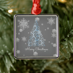 Blauer Weihnachtsbaum und Schneeflocken Ornament Aus Metall