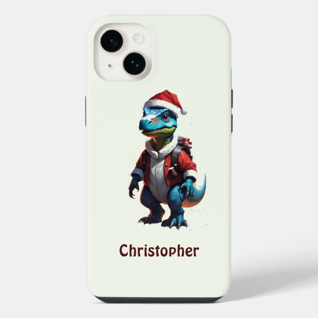Blauer Weihnachtsdinosaurier iPhone 14 Plus Hülle (Rückseite)