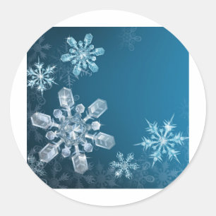 Blauer Weihnachtsschneeflockehintergrund Runder Aufkleber