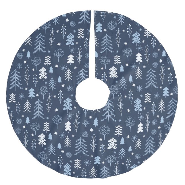 Blauer Weihnachtswald Polyester Weihnachtsbaumdecke (Vorderseite)