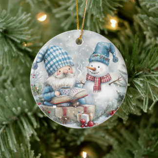Blauer Weihnachtszwerg  Keramik Ornament