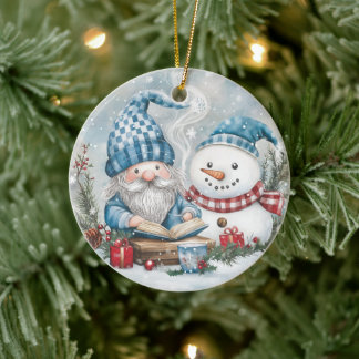 Blauer Weihnachtszwerg Keramik Ornament
