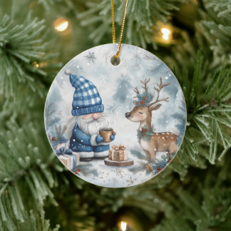 Blauer Weihnachtszwerg  Keramik Ornament