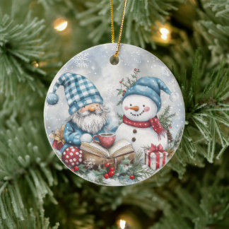 Blauer Weihnachtszwerg Keramik Ornament