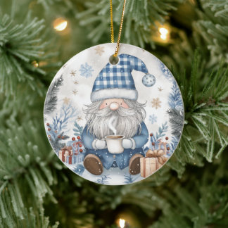 Blauer Weihnachtszwerg Keramik Ornament