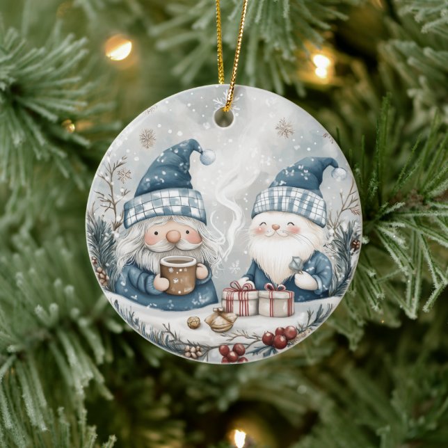 Blauer Weihnachtszwerg  Keramik Ornament (Baum)