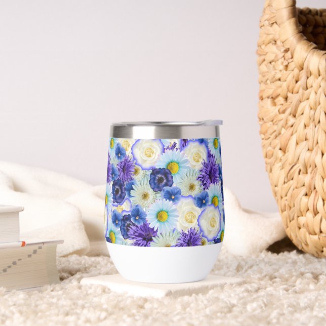 Blauer Weiß und Gelbe Blüten BlumenCollage (Wohnzimmer)