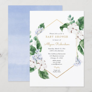Blauer weiße Frühlingsflorchen Goldjunge Babydusch Einladung