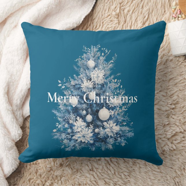 Blauer weiße Weihnachtsbaum Kissen (Decke)