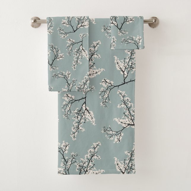 Blauer weißer botanischer Blätter Blumenkohl Blume Badhandtuch Set (Insitu)