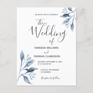 Blauer weißer Botanischer Hochzeitswettbewerb Postkarte