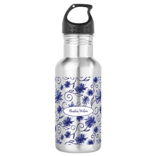 Blauer weißer Flasche Wasser Flasche mit Name Edelstahlflasche