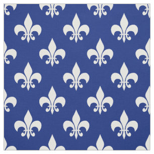 Blauer weißer Fleur-de-lis Textil Stoff