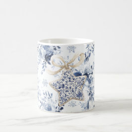Blauer weißer floraler Stern-Weihnachtsbaumschmuck Kaffeetasse