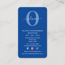 Blauer weißer Girl für vertikale Monogramm-Skriptn Visitenkarte