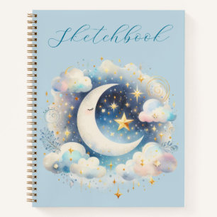 Blauer Weißer Halbmond Himmelsboho-Skizzenbuch Notizbuch