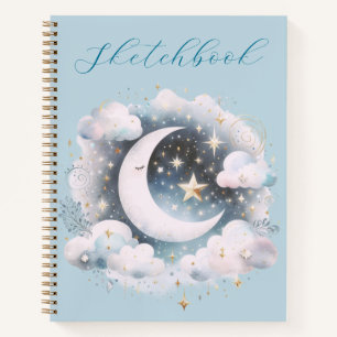 Blauer Weißer Halbmond Himmelsboho Skizzenbuch Notizbuch
