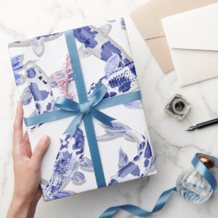 Blauer Weißer Koi Fisch Geschenkpapier