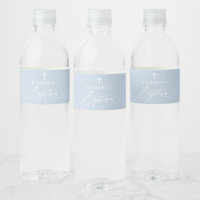 Blauer Weißer Kreuz Taufen Wasser Flasche Etikett