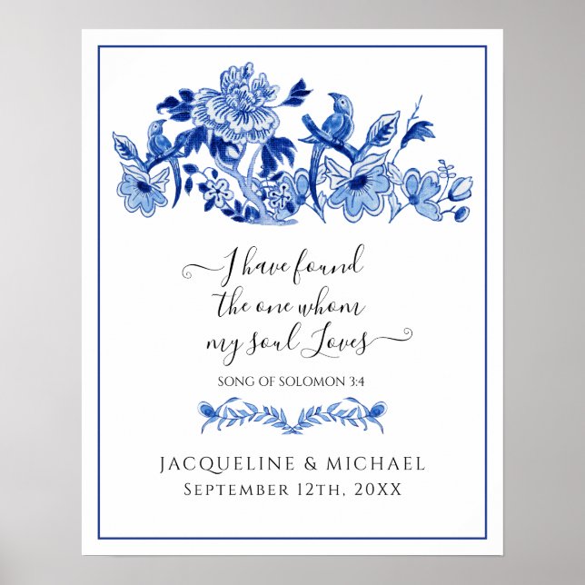 Blauer Weißer Love Birds China BläserBegrüßung Hoc Poster (Vorne)