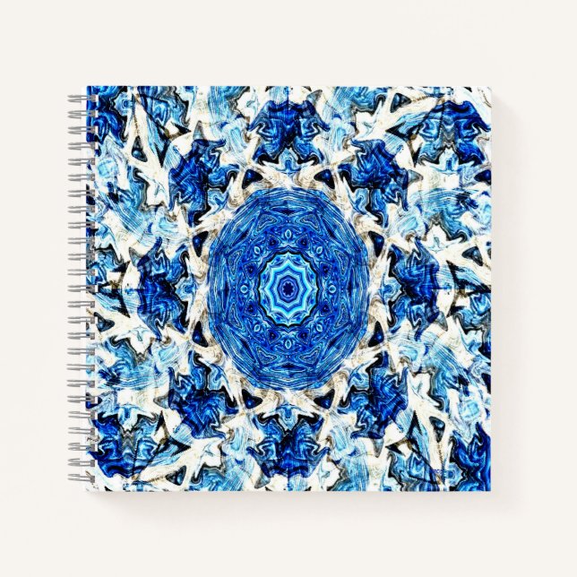 Blauer weißer Mandala abstrakt......... Notizbuch (Vorderseite)