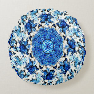 Blauer weißer Mandala abstrakt...... Rundes Kissen