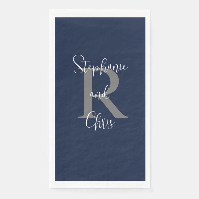 Blauer weißer Name Monogram Handtuch Serviette (Vorderseite)