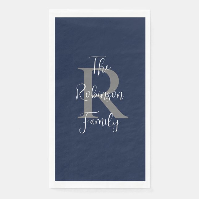 Blauer weißer Name Monogram Handtuch Serviette (Vorderseite)