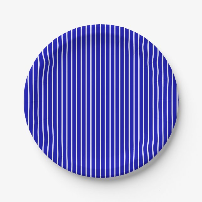 Blauer Weißer Pinstrick Pappteller (Vorderseite)