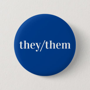 Blauer weißer Pronoun-Knopf Sie/sie Button