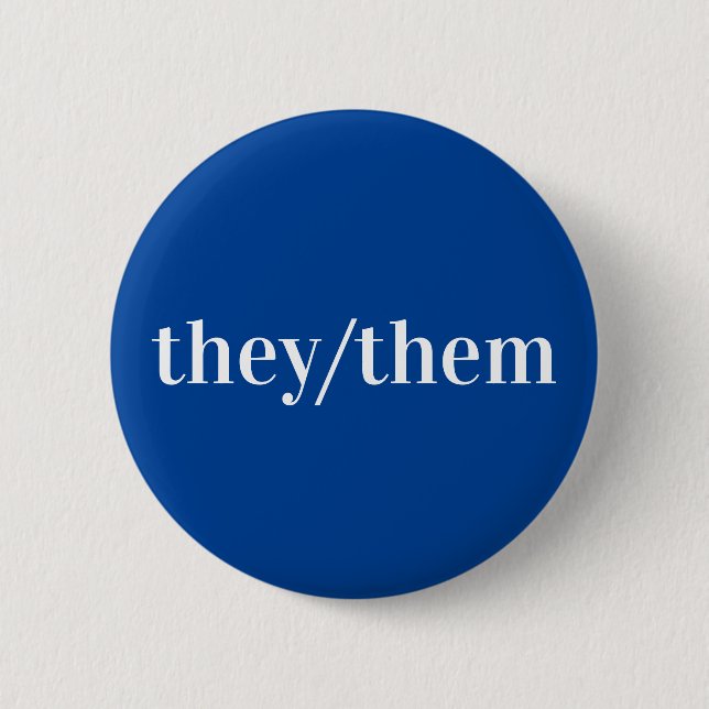 Blauer weißer Pronoun-Knopf Sie/sie Button (Vorderseite)