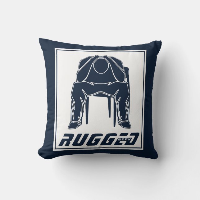 Blauer weißer Rugged Man Holding Head | Denkende Kissen (Vorderseite)