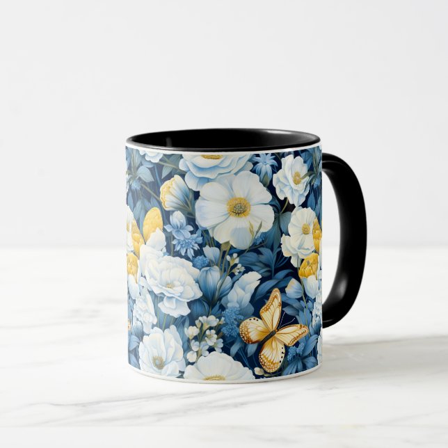 Blauer Weißer Schmetterling Schmetterling Nahtlose Tasse (VorderseiteRechts)