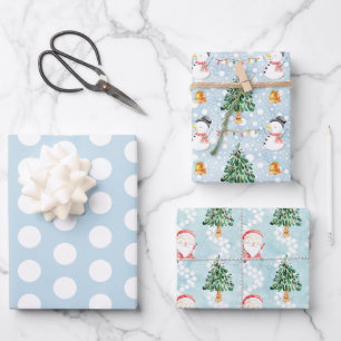Blauer weißer Schneemann Weihnachtsmann Winter Pun Geschenkpapier Set