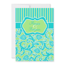 Blauer, weißer Streifen Damask Einladung